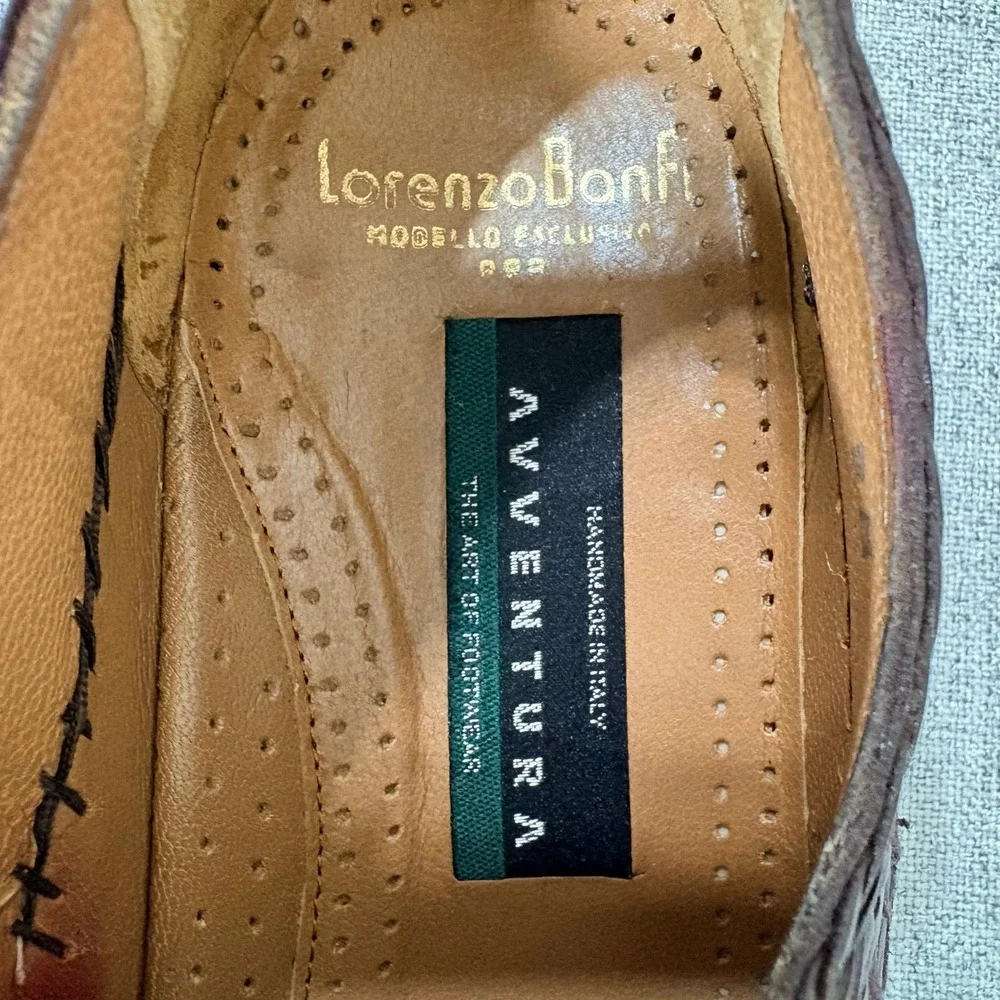 Lorenzo Banfi Avventura Shoe Men 9.5M Burgundy Leather Whipstitch Oxford Italy